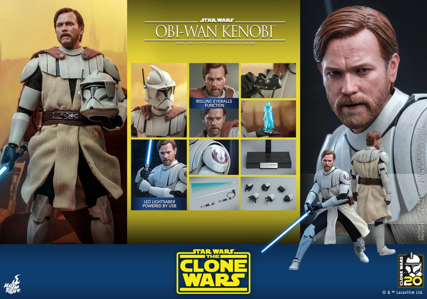 *PRE-ORDER Obi-Wan Kenobi (Clone Wars) - Star Wars: The Clone Wars Hot Toys Collectibles 1/6 Scale Action Figure 9 *PRE-ORDER Obi-Wan Kenobi (Clone Wars) - Star Wars: The Clone Wars Hot Toys Collectibles 1/6 Scale Action Figure - Image 7